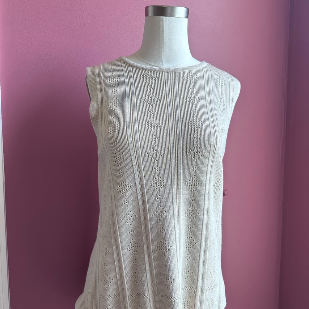 Fred David Cream Ribbed Sleeveless Tank Top